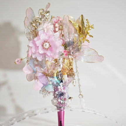 Golden Butterfly with Pink Purple Flowers Pen - Image 4