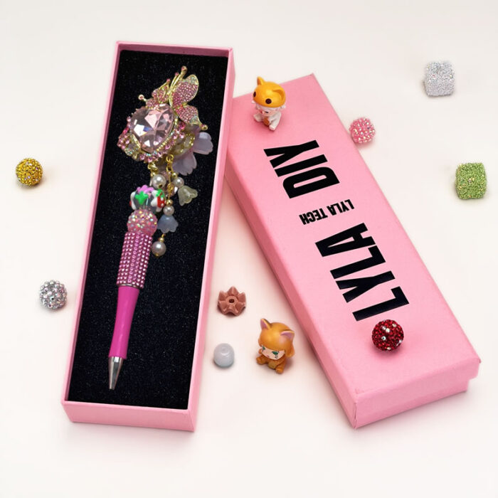 Heart Shaped Crystal With Butterfly Pink Half Rhinestone Pen Vintage - Image 3