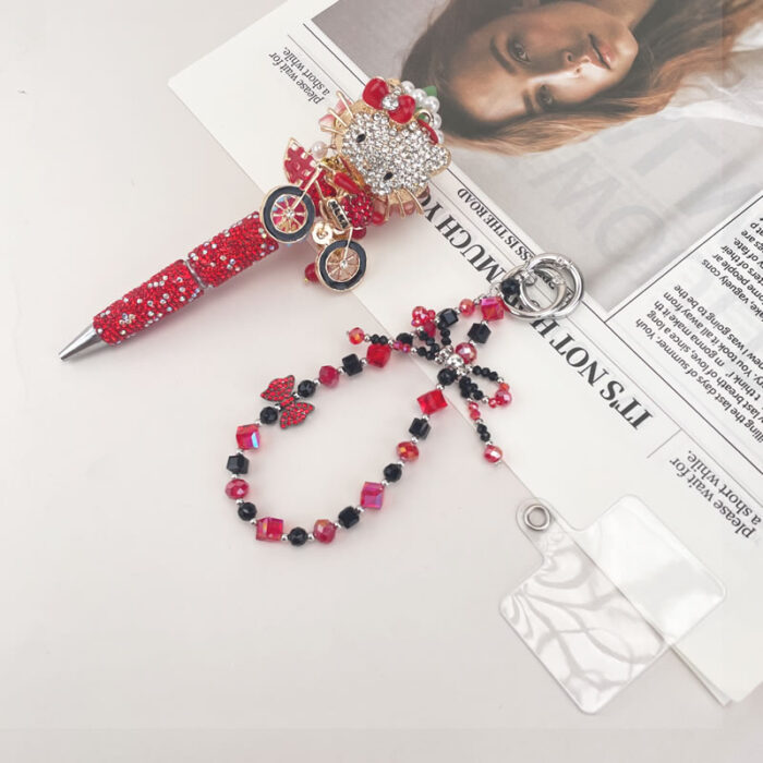 Hello Kitty Bicyle  Multi-functional Rehinestone Beaded Pen and Keychain - Image 2