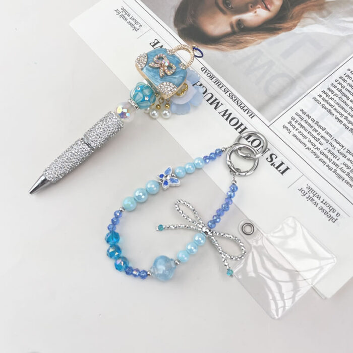 Lake Blue Handbag Multi-functional Rehinestone Pen and Keychain - Image 2