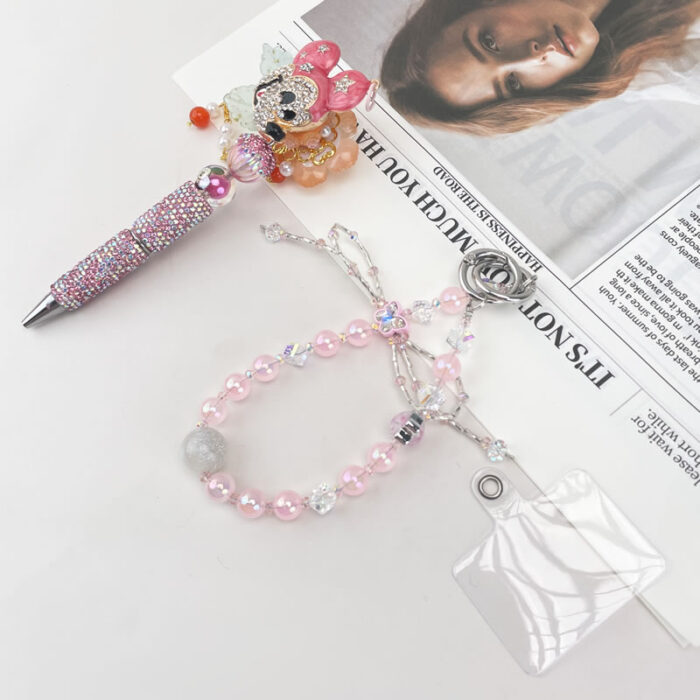 Mickey Series Pink Multi-functional Rehinestone Beaded Pen and Keychain - Image 2