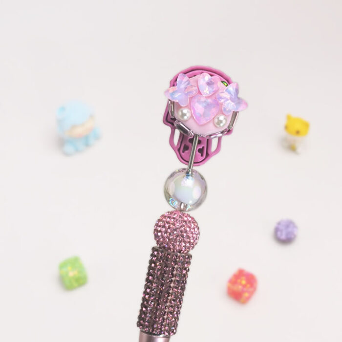 Pink Skull Half Rhinestone Pen Fancy - Image 2