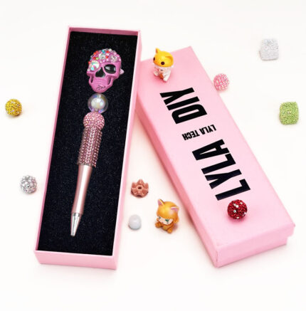 Pink Skull Half Rhinestone Pen Fancy - Image 3