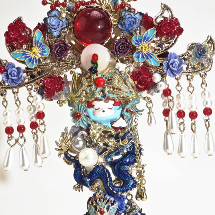 Red&Blue Onyx Chinesestyle Fan with Tassel Pen - Image 4