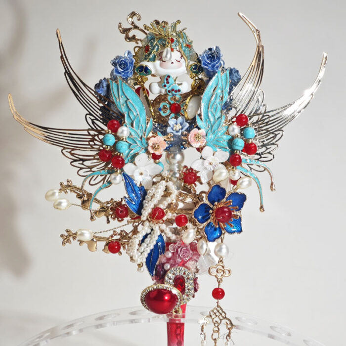 Red&Blue Onyx Style Gold Wing with Tassel Pen - Image 2