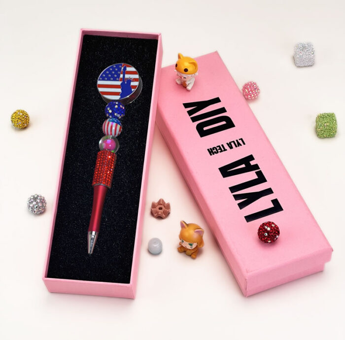 United States Flag Red Half Rhinestone Pen Vintage A - Image 2