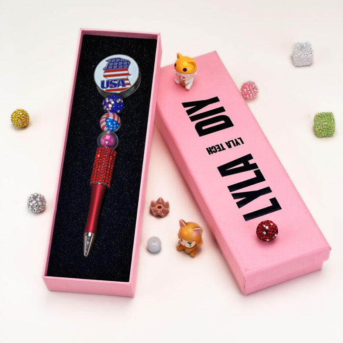 United States Flag Red Half Rhinestone Pen Vintage B - Image 2