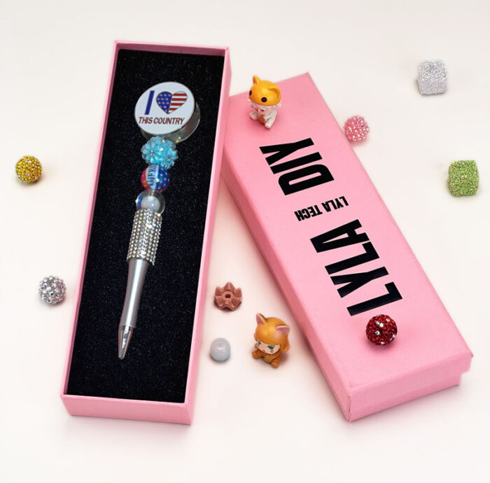 United States Flag Silver Half Rhinestone Pen Vintage A - Image 2
