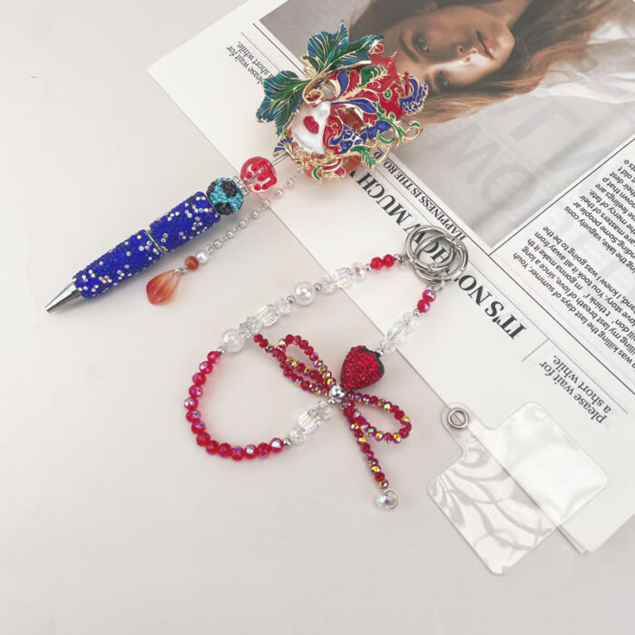 Venice Carnival Mask Multi-functional Rehinestone Beaded Pen and Keychain - Image 2