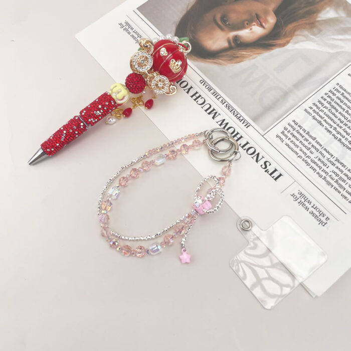 Vintage Red Fattonny Multi-functional Rehinestone Beaded Pen and Keychain - Image 4