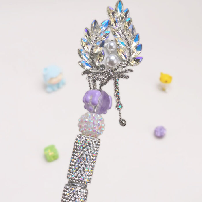 White Rose Milk Crescent Moon With Semi Rehinestone Beadable Pen - Image 2